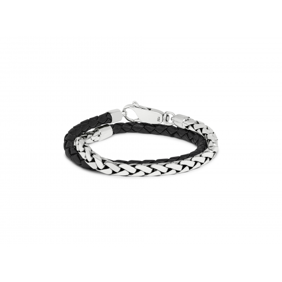 SILK 265BLK.20 ZILVER/LEER ARMBAND ZWART FOX COLLECTIE