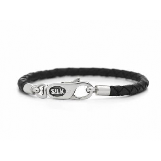 SILK 830BLK.19 ZILVER/LEER ARMBAND ZWART ROOTS COLLECTIE