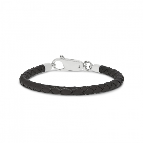 SILK 830BLK.19 ZILVER/LEER ARMBAND ZWART ROOTS COLLECTIE