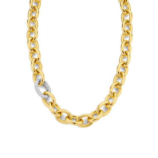 TI SENTO 3981ZY GOUD OP ZILVER COLLIER MET ZIRKONIA CLIPSLUITING