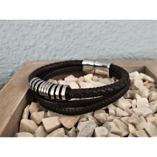 LEATHER&STEEL DIOS-BR ARMBAND BRUIN LEER EN STAAL DIOS