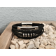 LEATHER&STEEL PIRO-ZW ARMBAND ZWART LEER EN STAAL PIRO