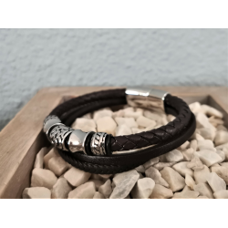 LEATHER&STEEL BALE-BR ARMBAND BRUIN LEER EN STAAL BALE