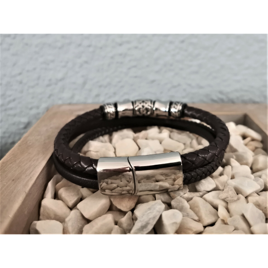 LEATHER&STEEL BALE-BR ARMBAND BRUIN LEER EN STAAL BALE