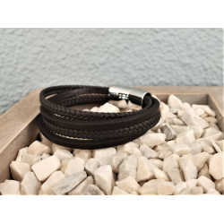 LEATHER&STEEL NERO-BR ARMBAND BRUIN LEER EN STAAL NERO