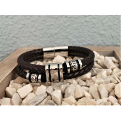 LEATHER&STEEL MARE-BR ARMBAND BRUIN LEER EN STAAL MARE