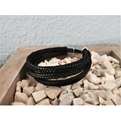 LEATHER&STEEL NERO-ZW ARMBAND ZWART LEER EN STAAL NERO