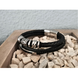 LEATHER&STEEL GIBA-ZW ARMBAND ZWART LEER EN STAAL GIBA