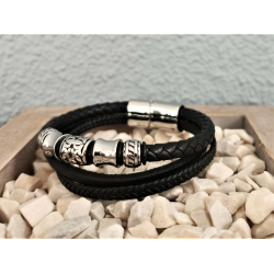 LEATHER&STEEL BALE-ZW ARMBAND ZWART LEER EN STAAL BALE