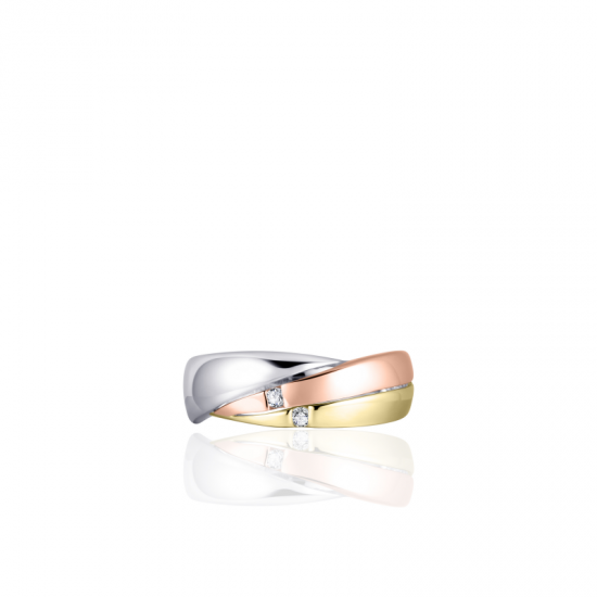 GISSER JEWELS R054T TRICOLOR ZILVEREN RING MET ZIRKONIA GOLD RUSH