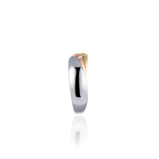 GISSER JEWELS R054T TRICOLOR ZILVEREN RING MET ZIRKONIA GOLD RUSH