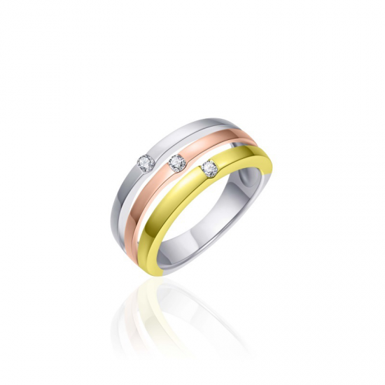 GISSER JEWELS R051T ZILVEREN TRICOLOR RING MET ZIRKONIA GOLD RUSH