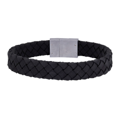 SON OF NOA 897 014-BLACK21 ARMBAND ZWART LEER MET STALEN MAGNEETSLUITING