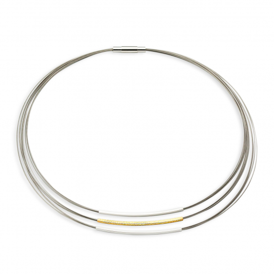 GALA DESIGN J0032 STALEN COLLIER MET ZILVER VERGULDE  ELEMENTEN TRIPPLE SQUARE GOLD