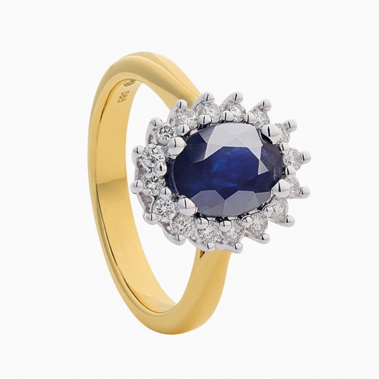 Witgouden entourage ring met saffier en diamant + Luxe Cadeau