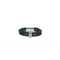 LEATHER&STEEL ZION-OB ARMBAND ZWART LEER EN ONYX ZION