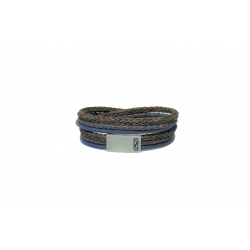 LEATHER&STEEL TURA-OCEAN ARMBAND BRUIN-BLAUW LEER TURA