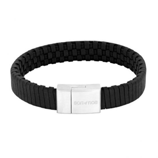 SON OF NOA 80970279121 ARMBAND ZWART LEER MET STALEN MAGNEETSLUITING