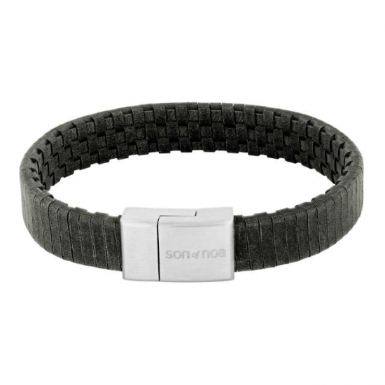 SON OF NOA 80970279321 ARMBAND GRIJS LEER MET STALEN MAGNEETSLUITING