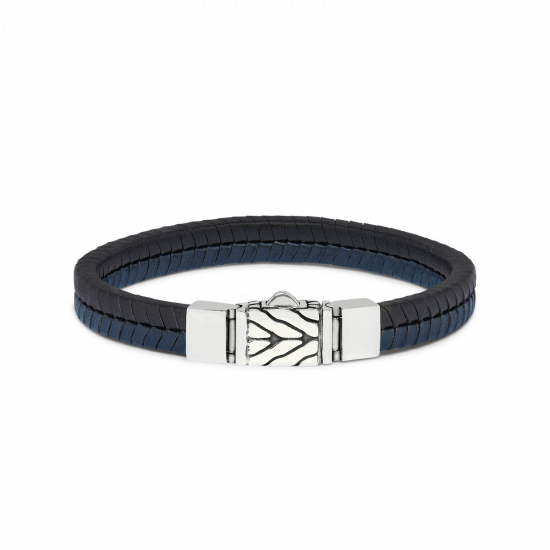 SILK 157BBU ZILVER/LEER ARMBAND BLAUW/ZWART CHEVRON SILK 157BBU ZILVER/LEER ARMBAND BLAUW/ZWART CHEVRON