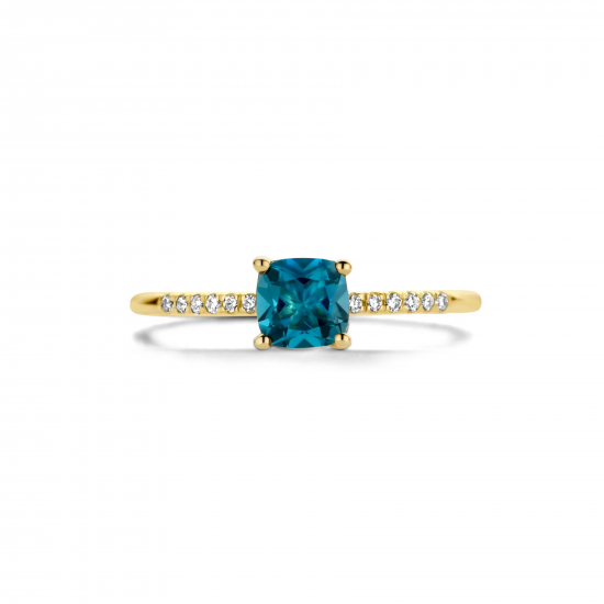 BLUSH 1638YDL GEELGOUDEN RING MET BLAUWE TOPAAS EN DIAMANT