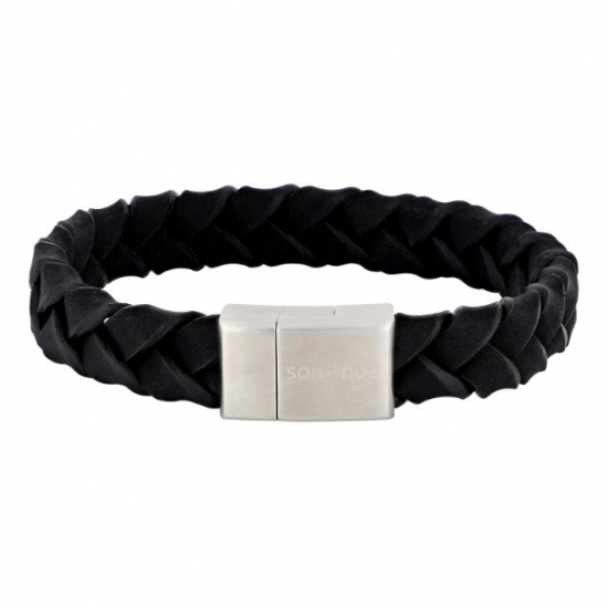 SON OF NOA 897 023-BLACK21 ARMBAND ZWART LEER MET STALEN MAGNEETSLUITING