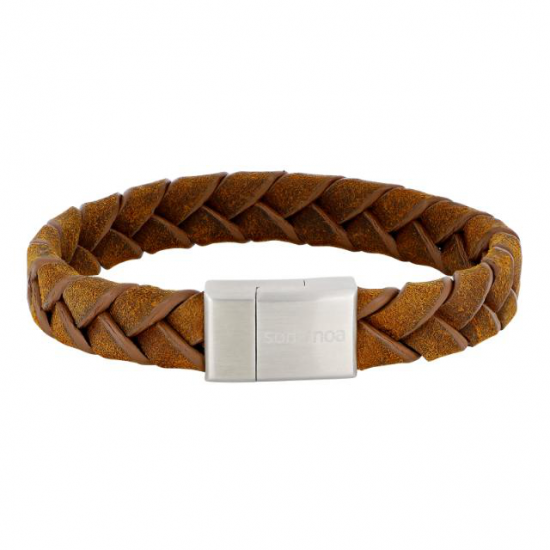 SON OF NOA 897 023-BROWN19 ARMBAND BRUIN LEER MET STALEN MAGNEETSLUITING