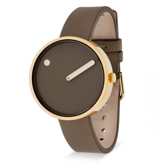 PICTO PT34001-4614G VERGULD STALEN HORLOGE MET BRUIN LEREN BAND 34MM PICTO PT34001-4614G VERGULD STALEN HORLOGE MET BRUIN LEREN BAND 34MM