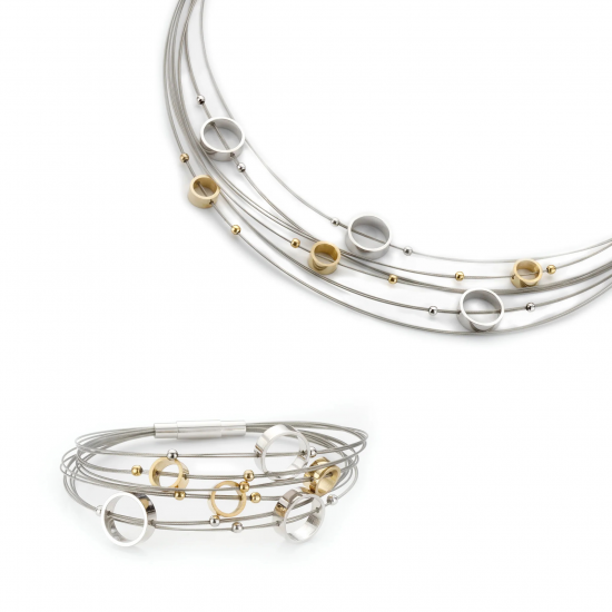 GALA DESIGN J0072 STALEN COLLIER MET ZILVER/VERGULD ZILVER ELEMENTEN LUNA GOLD GALA DESIGN J0072 STALEN COLLIER MET ZILVER/VERGULD ZILVER ELEMENTEN LUNA GOLD