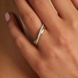 TI SENTO 7913YP ZILVER VERGULDE RING MET ZIRKONIA CROSSOVER