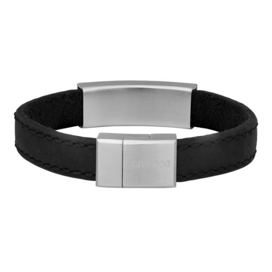 SON OF NOA 80970179119 ARMBAND ZWART LEER 12MM MET STALEN MAGNEETSLUITING