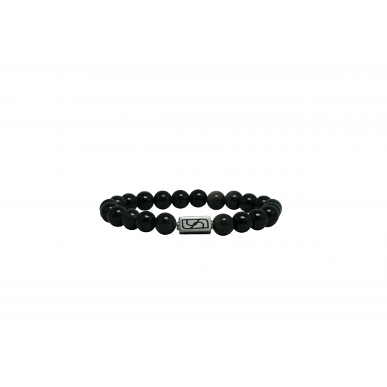 LEATHER&STEEL PERL EBONY ARMBAND STAAL EN ZILVER OBSIDIAAN LEATHER&STEEL PERL EBONY ARMBAND STAAL EN ZILVER OBSIDIAAN