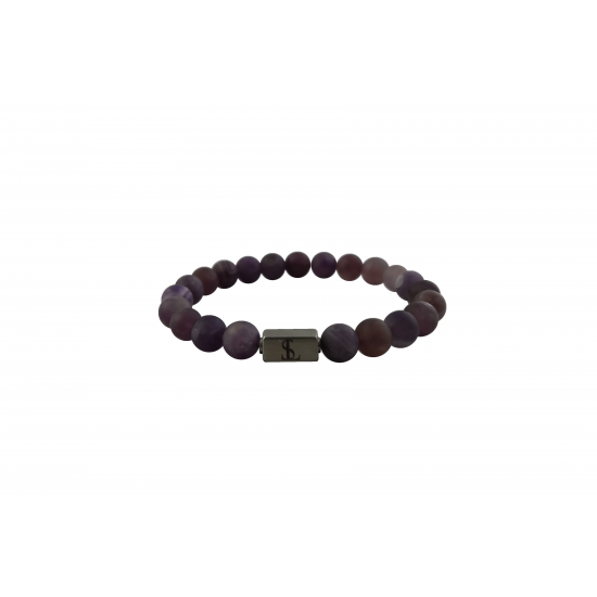 LEATHER&STEEL PERL PURPER ARMBAND STAAL EN LEPIDOLIET