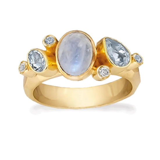 RABINOVICH 77103321 VERGULD ZILVEREN RING MET MAANSTEEN, TOPAAS EN ZIRKONIA BLUE MOON