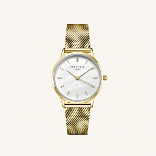 ROSEFIELD RMGMG-R06 DAMESHORLOGE VERGULD STAAL PEARL EDIT MESH WHITE MOP GOLD ROSEFIELD RMGMG-R06 DAMESHORLOGE VERGULD STAAL PEARL EDIT MESH WHITE MOP GOLD