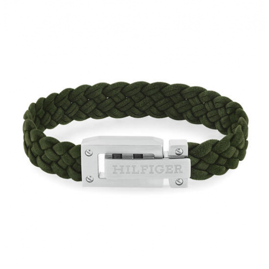 TOMMY HILFIGER JEWELS TJ2790518 STAAL/LEER ARMBAND FLAT BRAIDED