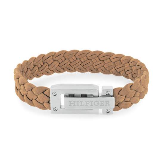 TOMMY HILFIGER JEWELS TJ2790516 STAAL/LEER ARMBAND FLAT BRAIDED