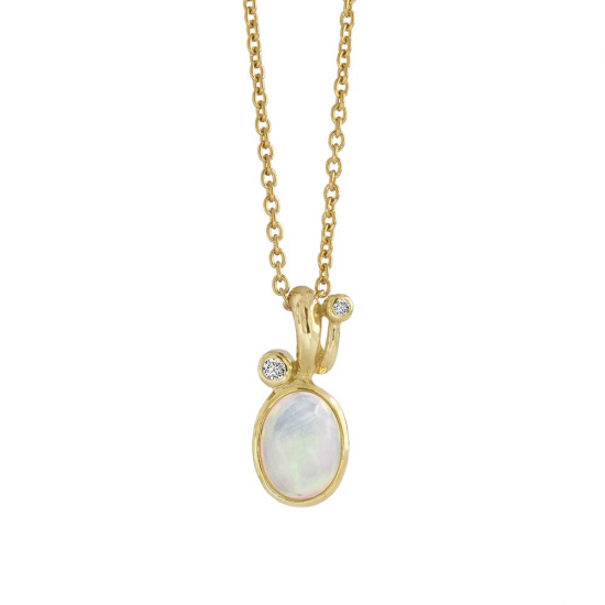 RABINOVICH 80402118 ZILVEREN VERGULD COLLIER MET GOUDEN HANGER MET OPAAL EN DIAMANT ELEGANT OPAL