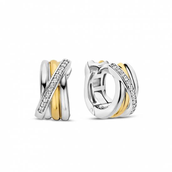 TI SENTO 7960ZY ZILVER VERGULDE OORRINGEN BICOLOR MET ZIRKONIA