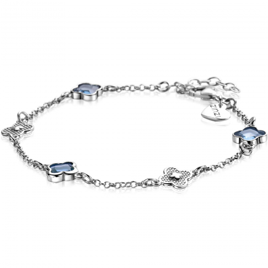 ZINZI ZIA2582 ZILVEREN ARMBAND GERHODINEERD MET BLAUWE KLAVERS