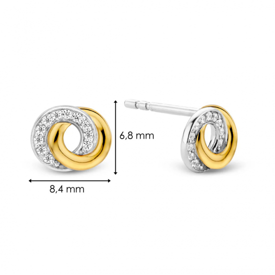 TI SENTO 7784ZY ZILVER VERGULDE OORKNOPPEN MET ZIRKONIA