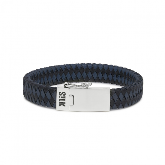 SILK 841BBU ZILVER/LEER ARMBAND ZWART-BLAUW ALPHA COLLECTIE SILK 841BBU ZILVER/LEER ARMBAND ZWART-BLAUW ALPHA COLLECTIE