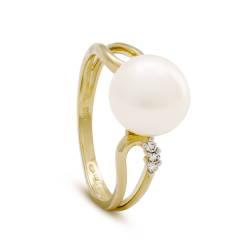 KOBU 23-521167 14 KRT. GOUDEN RING ZOETWATERPARELS EN DIAMANT SUMMER