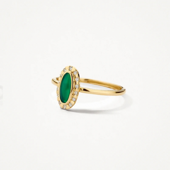 BLUSH 1266YGA GEELGOUDEN RING MET GROENE AGAAT EN ZIRKONIA BLUSH 1266YGA GEELGOUDEN RING MET GROENE AGAAT EN ZIRKONIA
