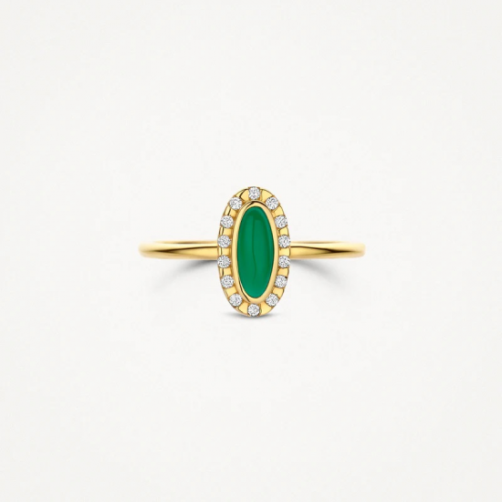 BLUSH 1266YGA GEELGOUDEN RING MET GROENE AGAAT EN ZIRKONIA BLUSH 1266YGA GEELGOUDEN RING MET GROENE AGAAT EN ZIRKONIA