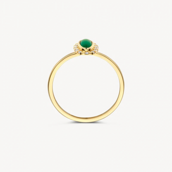 BLUSH 1266YGA GEELGOUDEN RING MET GROENE AGAAT EN ZIRKONIA BLUSH 1266YGA GEELGOUDEN RING MET GROENE AGAAT EN ZIRKONIA
