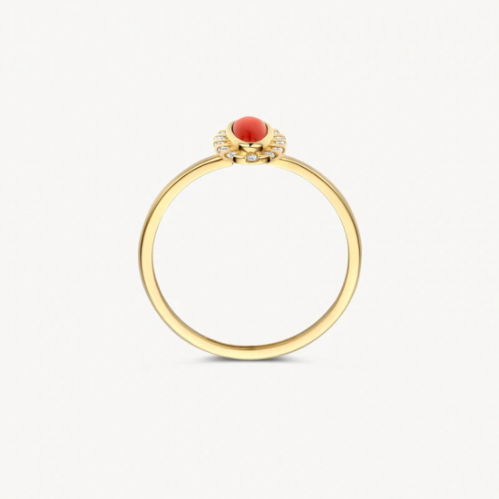 BLUSH 1266YRA GEELGOUDEN RING MET RODE AGAAT EN ZIRKONIA BLUSH 1266YRA GEELGOUDEN RING MET RODE AGAAT EN ZIRKONIA