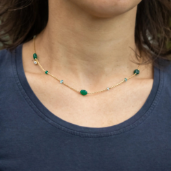 RABINOVICH 72302329 GOUD OP ZILVEREN COLLIER MET ONYX -TOPAAS-APATIET-ZIRKONIA MINETTA