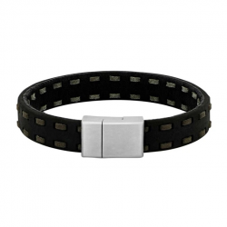 SON OF NOA 809702991199 ARMBAND ZWART-GRIJS LEER MET STALEN MAGNEETSLUITING