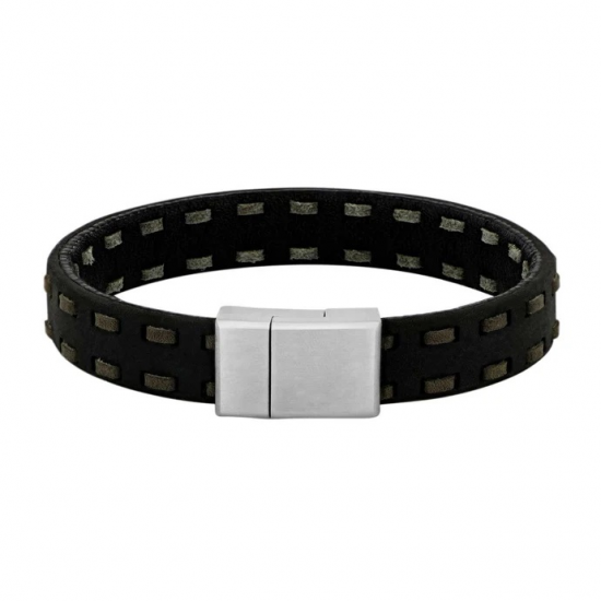 SON OF NOA 809702991199 ARMBAND ZWART-GRIJS LEER MET STALEN MAGNEETSLUITING SON OF NOA 809702991199 ARMBAND ZWART-GRIJS LEER MET STALEN MAGNEETSLUITING